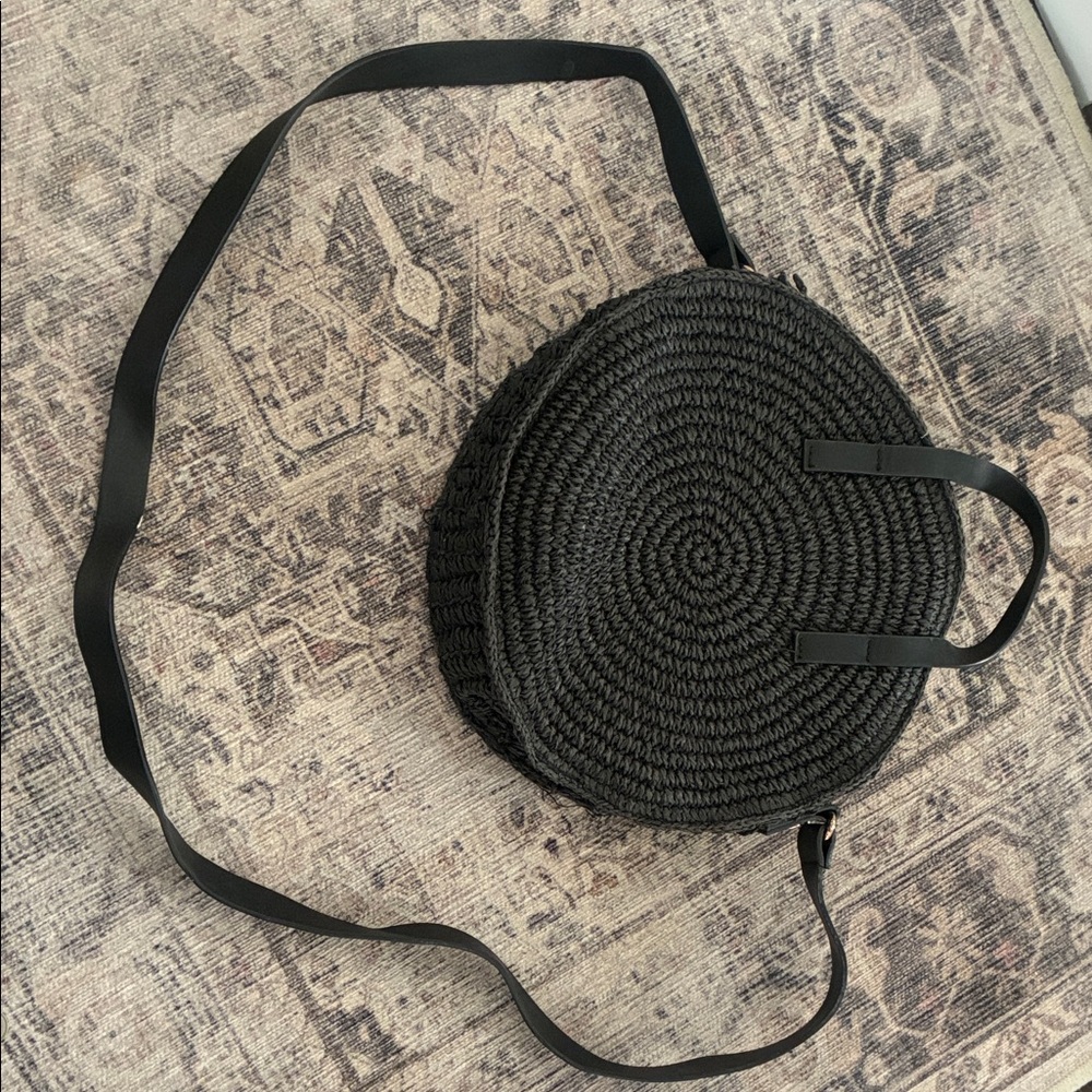 H&M Black Woven Round Crossbody Bag